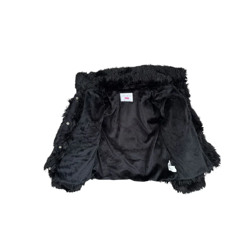 The Childrens Place Girls Faux Fur Coat Black Jacket Size M 7/8 NEW NWT